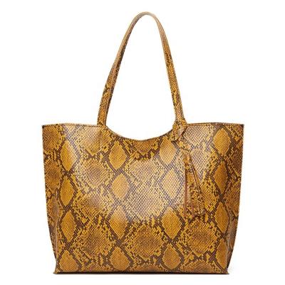 China Wholesale & Customized Luxury European Women Leather Trim Handbag Large Capacity Snakeskin Shoulder Laptop Purse Bag For Shopping for sale