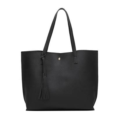 China Wholesale & 2021 Customized Hot Seller Women's Amazon Large Capacity Plain Soft PU Leather Tote Bag Black Handbag New Fashion Trendy for sale