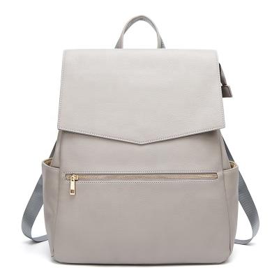 China Wholesale & Customized Custom Made High Quality Gray PU Leather Diaper Bag Backpack For Women for sale