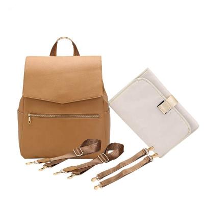 China Wholesale & Customized Baby Diaper Bag With Mat And Stroller Strap Factory OEM Waterproof Changing Brand PU Leather Vegan Leather Backpack Custom Solid for sale