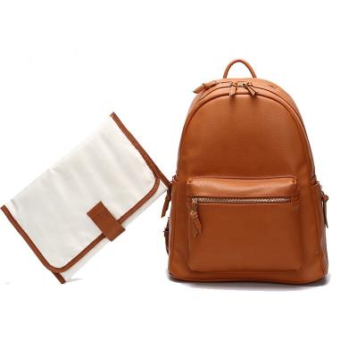 China Wholesale & Customized Customized High Quality Stylish PU Backpack Mommy Diaper Bag Leather Bag With Changing Pad for sale