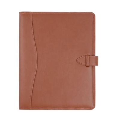 China For Travel Presentation Tan Color Leather Portfolio A4 Custom Leather Presentation Folder with Card Holder for sale