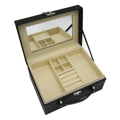 China Luxury Two Layer Bracelet Jewelry Boxes Travel Jewelry Box Case With Mirror for sale