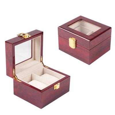 China 2slots advanced customization 2 slot watch box lockable wooden watch boxes and cases for sale