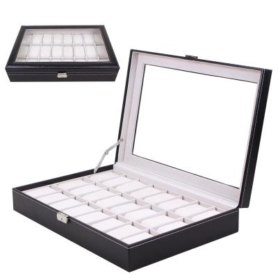 China Large Eco-friendly Slot Contracted Watch Storage Boxes And Business 24 Compartments Watch Box for sale