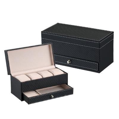 China Wholesale 4 Slots Double Layer Jewelry Organizer Case Travel Portable Leather Watch Box Winder for sale