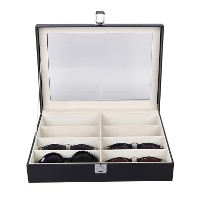 China Eco-friendly high quality leather premium sunglasses display box with clear window and soft velvet inlay for sale