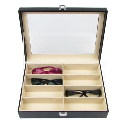 China Eco-friendly Black Leather Sunglasses Display Box For 8 Pairs Sunglasses Storage for sale