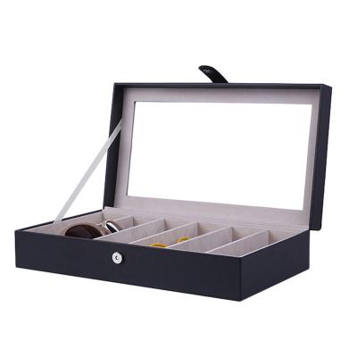 China Luxury wide box with black cover pu leather glass box for placing glasses for sale