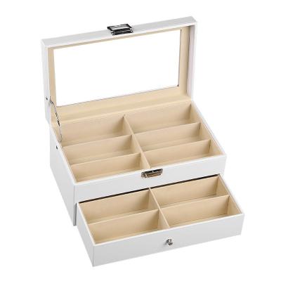 China Large Eco - Friendly Storage Sunglasses Display Case PU Leather White Lining Boxes For Glass Organizer for sale