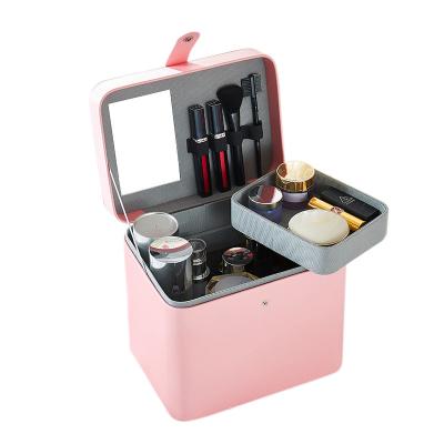 China Latest Design Luxury Custom Travel Logo Waterproof Pu Makeup Organizer Cosmetic Box With Mirror for sale