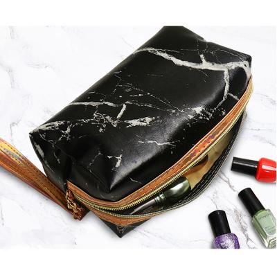 China Roomy Luxury Marbled PU Leather Zipper Clutch Travel Makeup Cosmetic Bag for sale