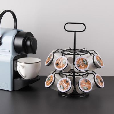 China Fengyue Durable High Quality Rotary 2 Tier Metal Wire K Cup Black Coffee Capsule Holder for sale