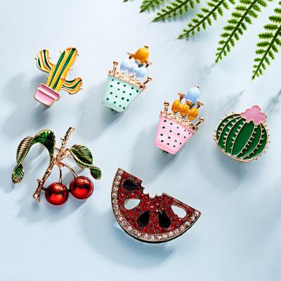 China Cherry Fruit Painting Oil Plant brooch women kids new alloy enamel cactus potted brooch cute little ones shape brooches for sale