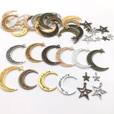 China TRENDY Vintage 7 Colors Moon Star Charms 37mm Size Moon Pendant Charm For DIY Jewelry Making Findings for sale