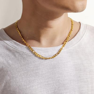 China FASHIONABLE Mens Chain Necklace Solid Surface Filled Gold Womens Figaro Chain Necklace Cuban Jewelry for sale