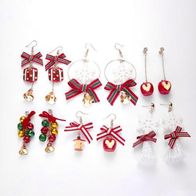 China New Women's Christmas Eve Earrings Cartoon Apple Love Earrings Christmas Bells Bowknot Christmas Bow Tree for sale