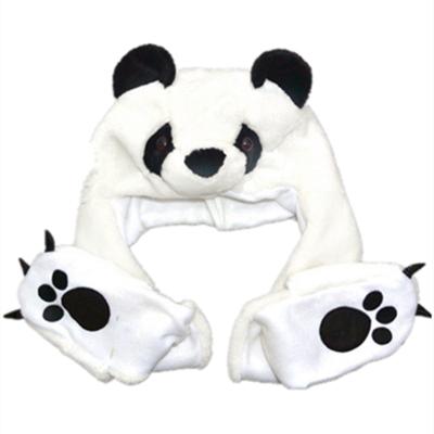 China Cartoon Short Sleeve Plush COSPLAY Panda Hats With Ear Waves Paw Fluffy Soft Warm Animal Hat Fit For Kid Baby Kid Scarf Gloves Winter Hat for sale