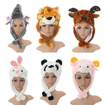 China Cute Wild Animal Short Sleeve Hat With Warm Plush Fur Earmuff Helmet Mittens Winter Beanies Caps Hooded Scarf Hats For Kids Child for sale