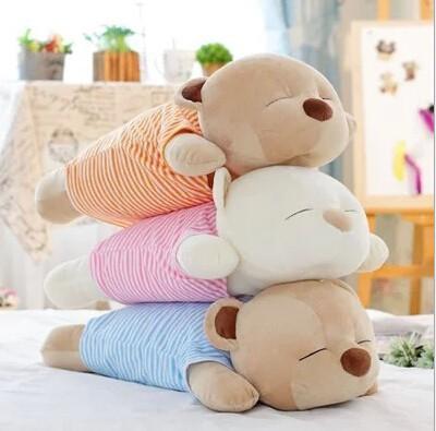 China Stuffed Plush Toy Sleeping Bear /Soft Toy Laying Bear Gift With Eyes Close To Sleep/Stuffed Toy Bear With Colorful T-Shirt for sale