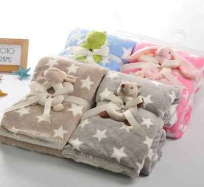 China 100x75cm/150x100cm Polyester/Cotton Double Layer Fleece Plush Soft Coral Blanket With Toy Kids Throw Blanket Kids Baby Wrap Blanket for sale