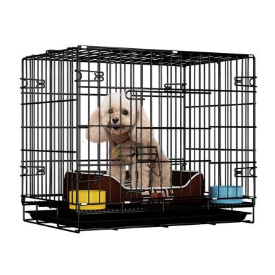 China Breathable Wholesale Dog Crate Wire Iron Metal Double Doors Pet House Folding Pet Cages Settlements Cage for sale