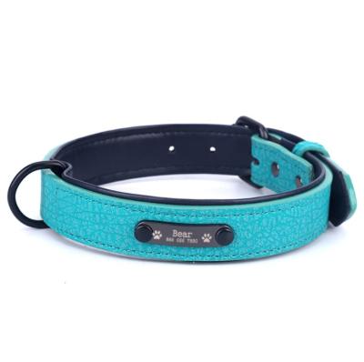 China Padded Pet Lettering Collar Laser Engraving Simple Dog Collar Super Fiber PU Material for sale