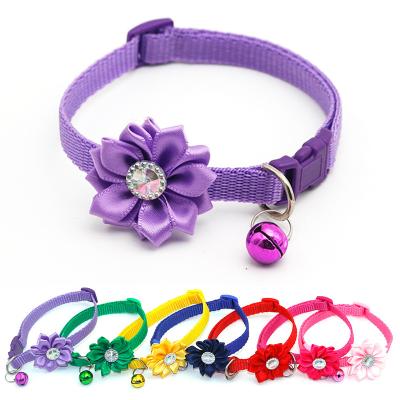 China Wholesale Custom Nylon Flower Padded With Bells Pet Puppy Cat Collar Safety Buckle Pet Collar Accessories for sale