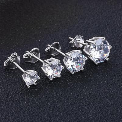 China New FASHIONABLE Style Six Forks 925 Sterling Silver Round Zircon Stud Earrings For Women for sale