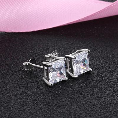 China FASHIONABLE Luxury Square Sterling White Gold 925 Silver Zircon Stud Earrings For Women for sale