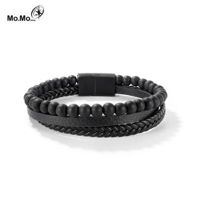 China 2021 Hot Selling TRENDY New Design Stainless Steel Charm Leather Anklet Chain Bracelet For Man Jewelry for sale