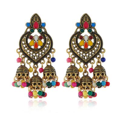 China Ethnic Indian Oxidized Beads Chandelier Silver Polki Jhumki Jhumka Earrings for sale