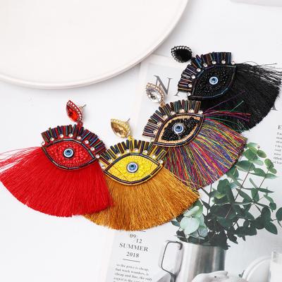 China BOHEMIA Women Fashion Jewelry Eviling Fan Eyes Seed Beaded Tassel Earrings for sale