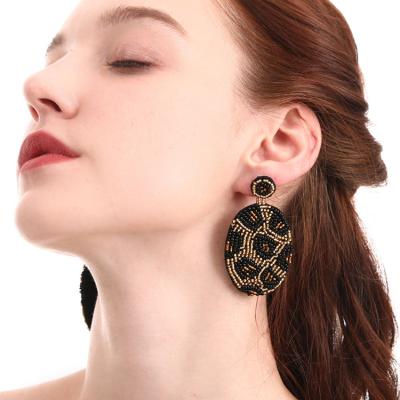 China BOHEMIA Handcraft Fashion Leopard Cheetah Small Ball Rice Seed Beaded Earrings For Women for sale