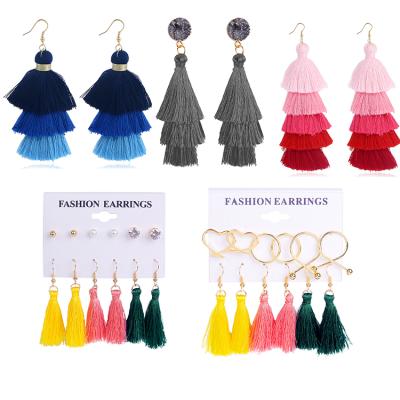 China BOHEMIA Statement Tassel Earrings Long Cheap Luxury Bohemian Drusilla Rattan Custom Made 3 Layers for sale