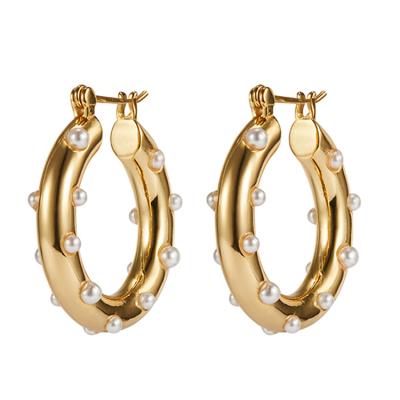 China TRENDY Women Fashion Jewelry Freshwater Gold Plated Round Circle Pearl Earrings for sale