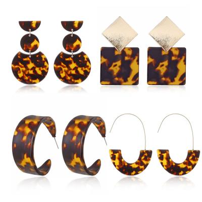 China BOHEMIA Animal Leopard Printed Large Resin Acetic Acid Geometric Acetate Circle Acrylic Earrings for sale