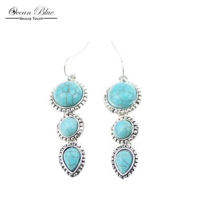 China Wholesale Fine Bohemia Jewelry Silver Plated Genuine Oval Teardrop Turquoise Dangle Earrings for sale