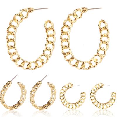 China FASHIONABLE Women Circle C Shape Style Cavity Alloy Chain Link Simple Round Stud Earrings for sale