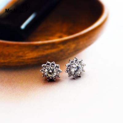 China Summer TRENDY Wholesale Statement Flower Silver Stud Earrings With Moissanite for sale