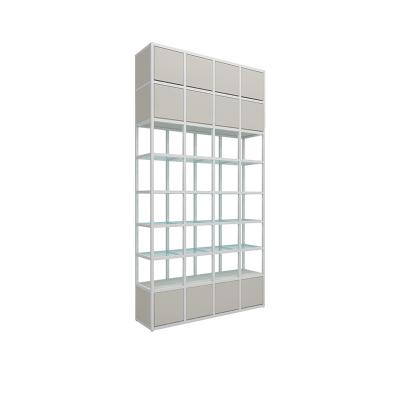 China High quality commercial display MDF iron cosmetics wall display cabinet/showcase in store on stained glass for sale