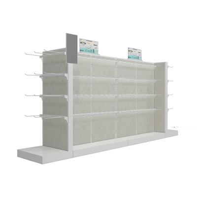 China Melamine laminated MDF& High Quality DPC Miniso Display Rack For Store, Supermarket Snack Showcase, Shop Food Display Cabinet for sale