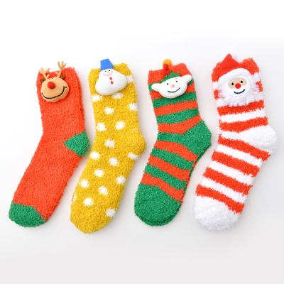 China Christmast Ornament Customized Europe And America Personalized Fuzzy Christmas Socks Cartoon Warm Floor Christmas Socks for sale