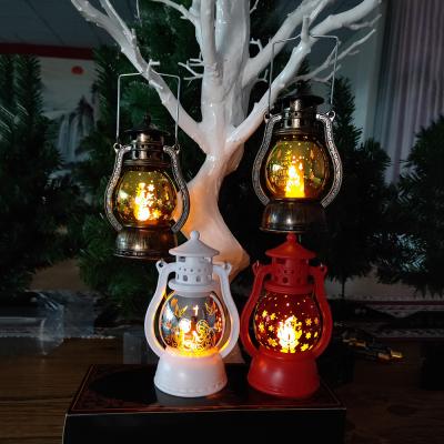 China Christmast Ornament Creative Design Christmas Print Small Kerosene Lamp Ornaments Led Christmas Lights Decoration for sale