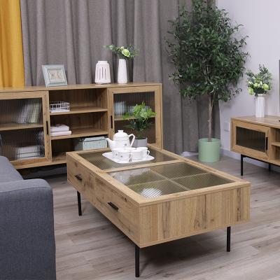 China Modern stable structure living room furniture splice board metal coffee table with drawers for sale