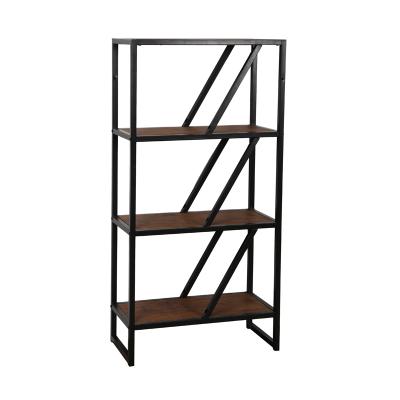 China Wooden Bookcase (Other) Living Room Furniture Metal Frame 4 Tiers Adjustable Storage Rack for sale