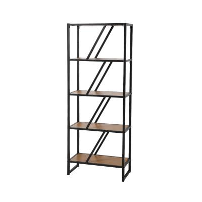 China MDF Modern Design Style 5 Tiers Steel Frame Durable Industrial Ladder Wooden Book Shelves for sale