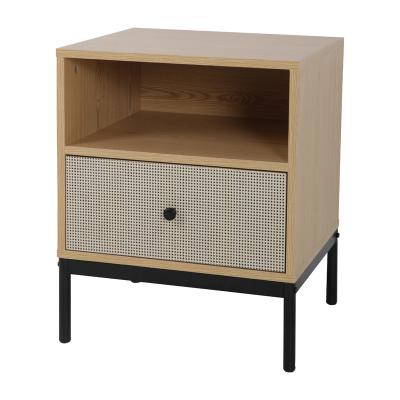 China Save Space Modern Bedroom Furniture Custom Style PB Wood Panel Rattan Print Night Stand for sale