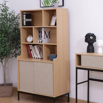 China Wholesale Sliding Door Rattan Printed Wooden Sliding Door Book Shelves Book Storage Cabinet for sale