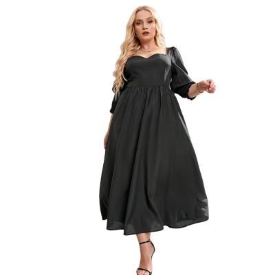 China Anti-Wrinkle Yiyuan 2022 Loose Casual Cheap Women Square Neck Long Sleeve Midi Dress Plus Size Night Out for sale